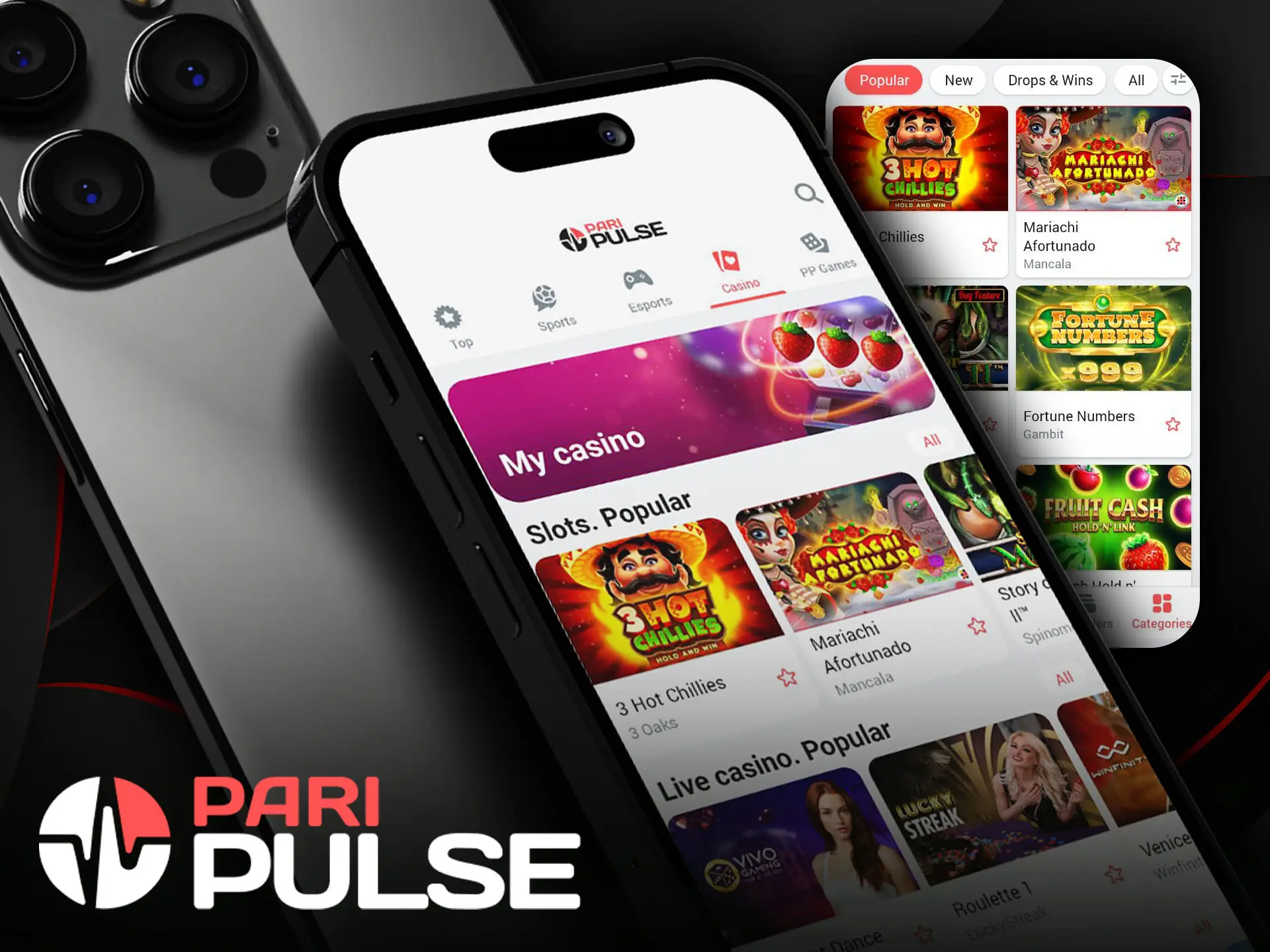 Explore the catalog of casino games on the PariPulse app.