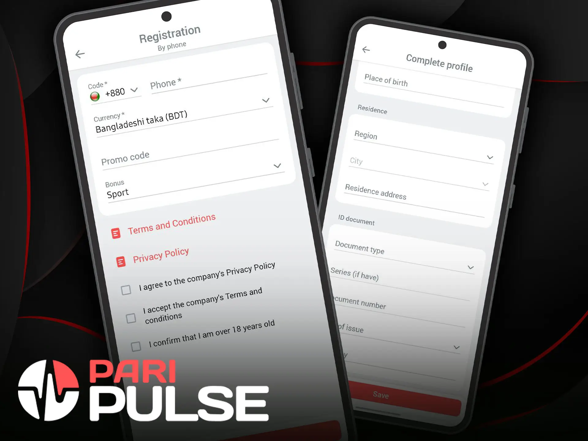 Fill in the required registration fields in the PariPulse app.