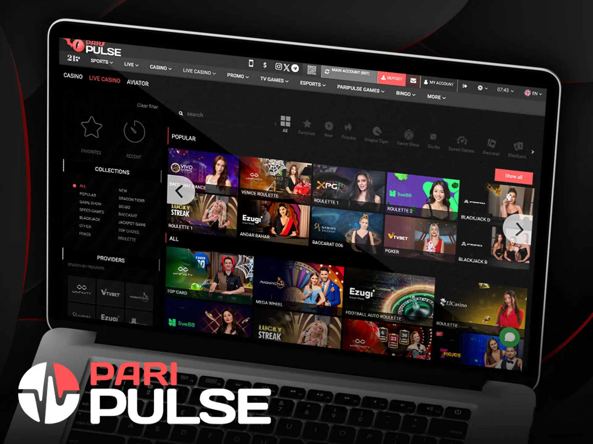 Place your bets at PariPulse live casino and test your fortune.