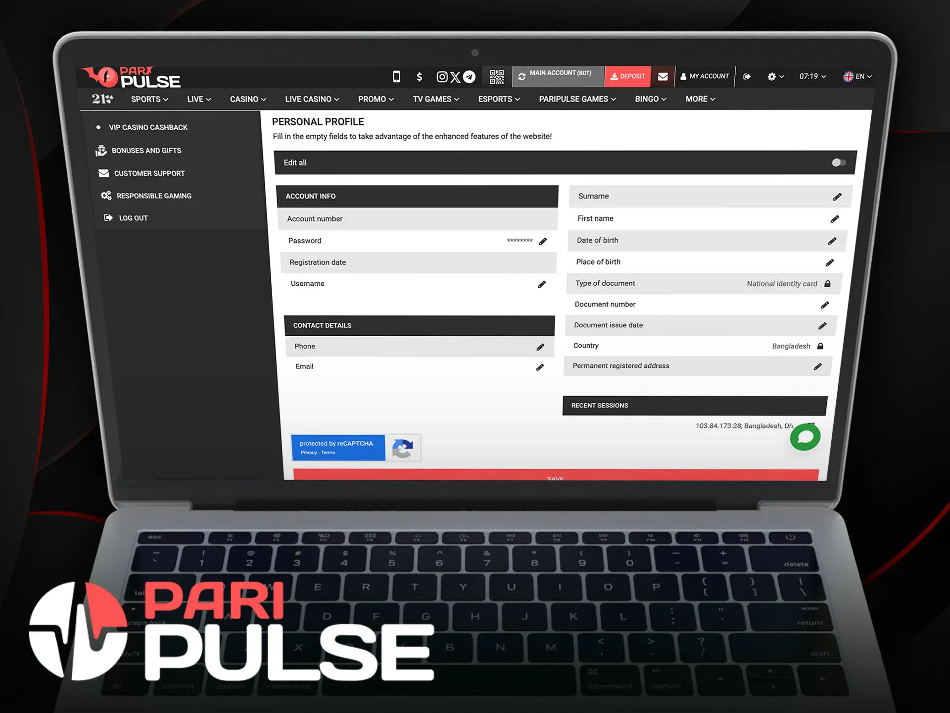 Verify your account to start playing at PariPulse.