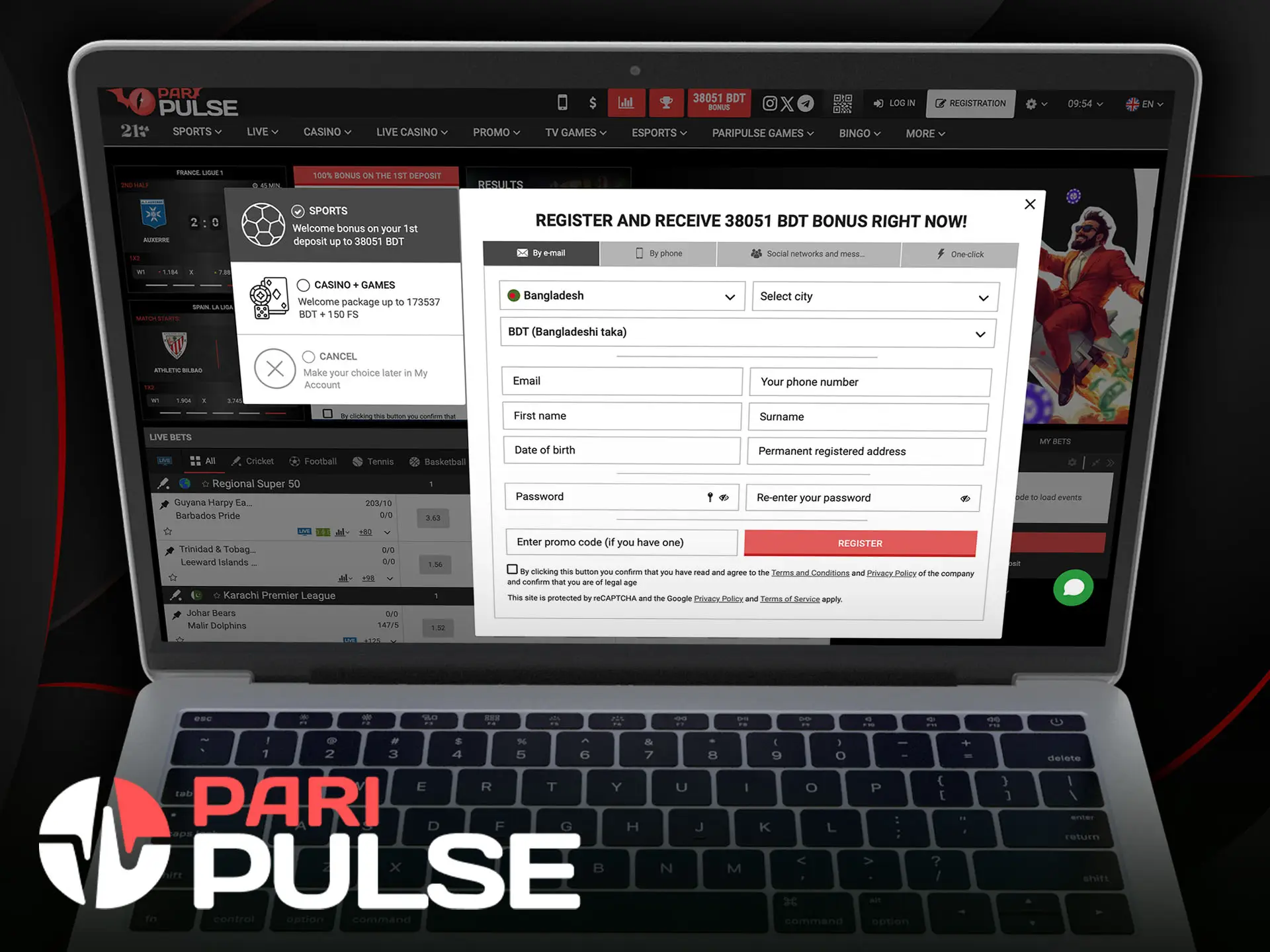 Use E-mail to create an account with PariPulse.