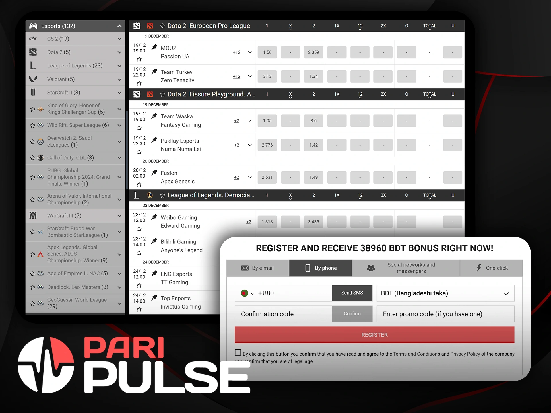 Getting started betting on eSports at PariPulse is easy.