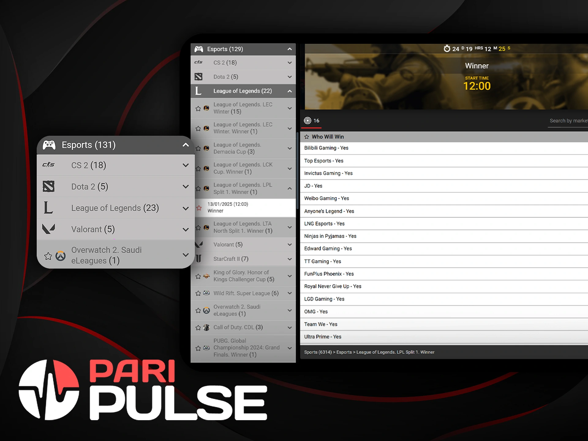 Find out which eSports games are popular at PariPulse.