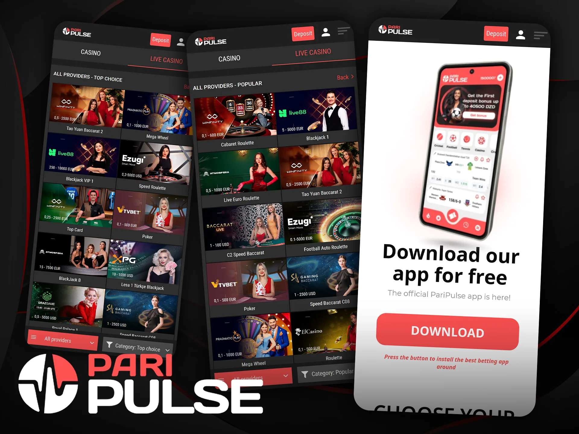 The live casino is also available in the PariPulse mobile app.