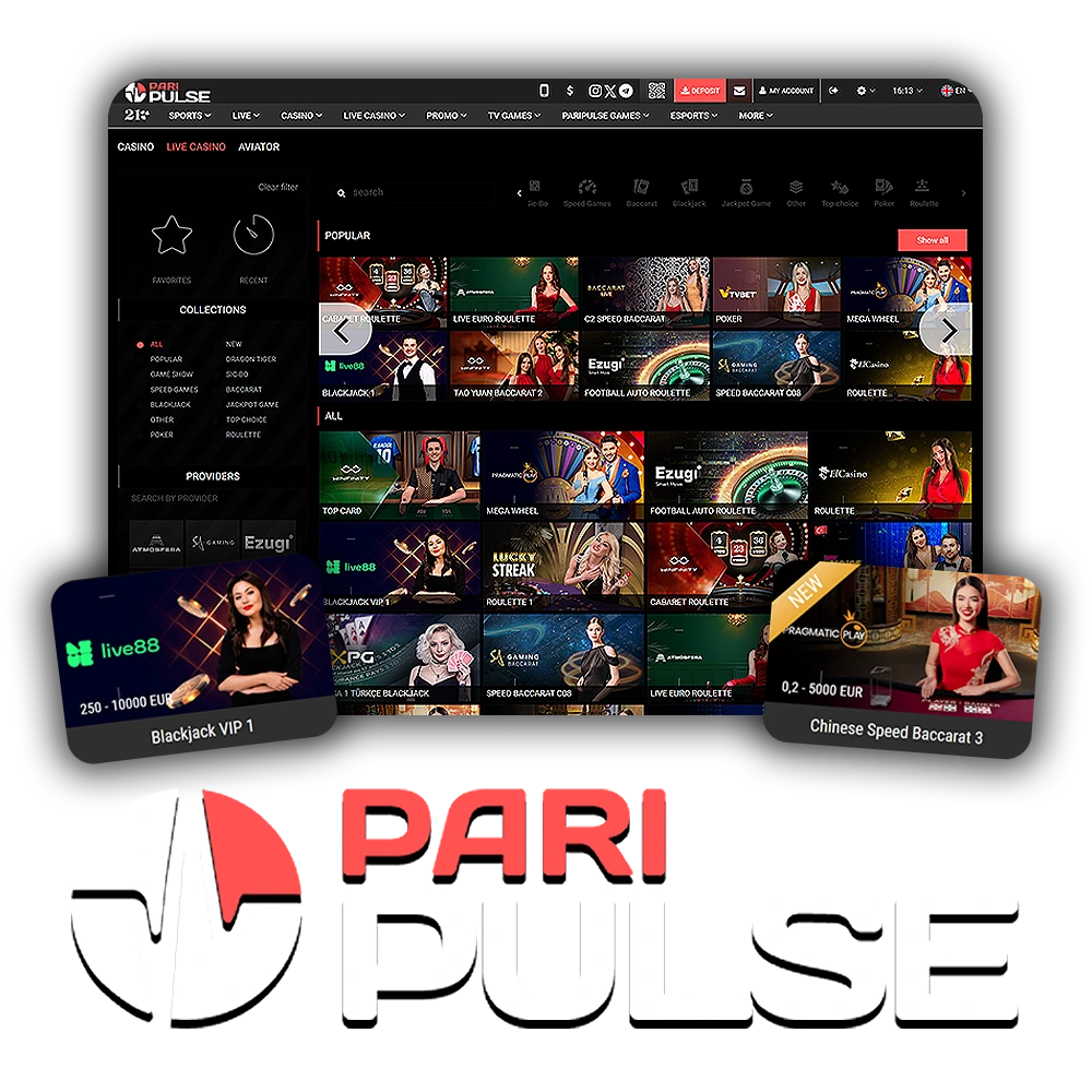 PariPulse offers you to spend your time with live casino games.