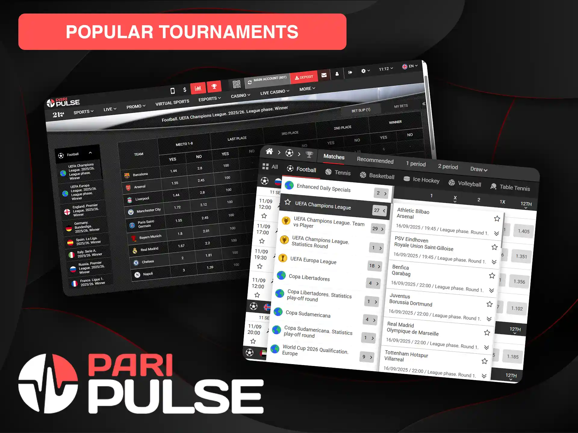 Choose the football tournaments for betting on PariPulse in Bangladesh.
