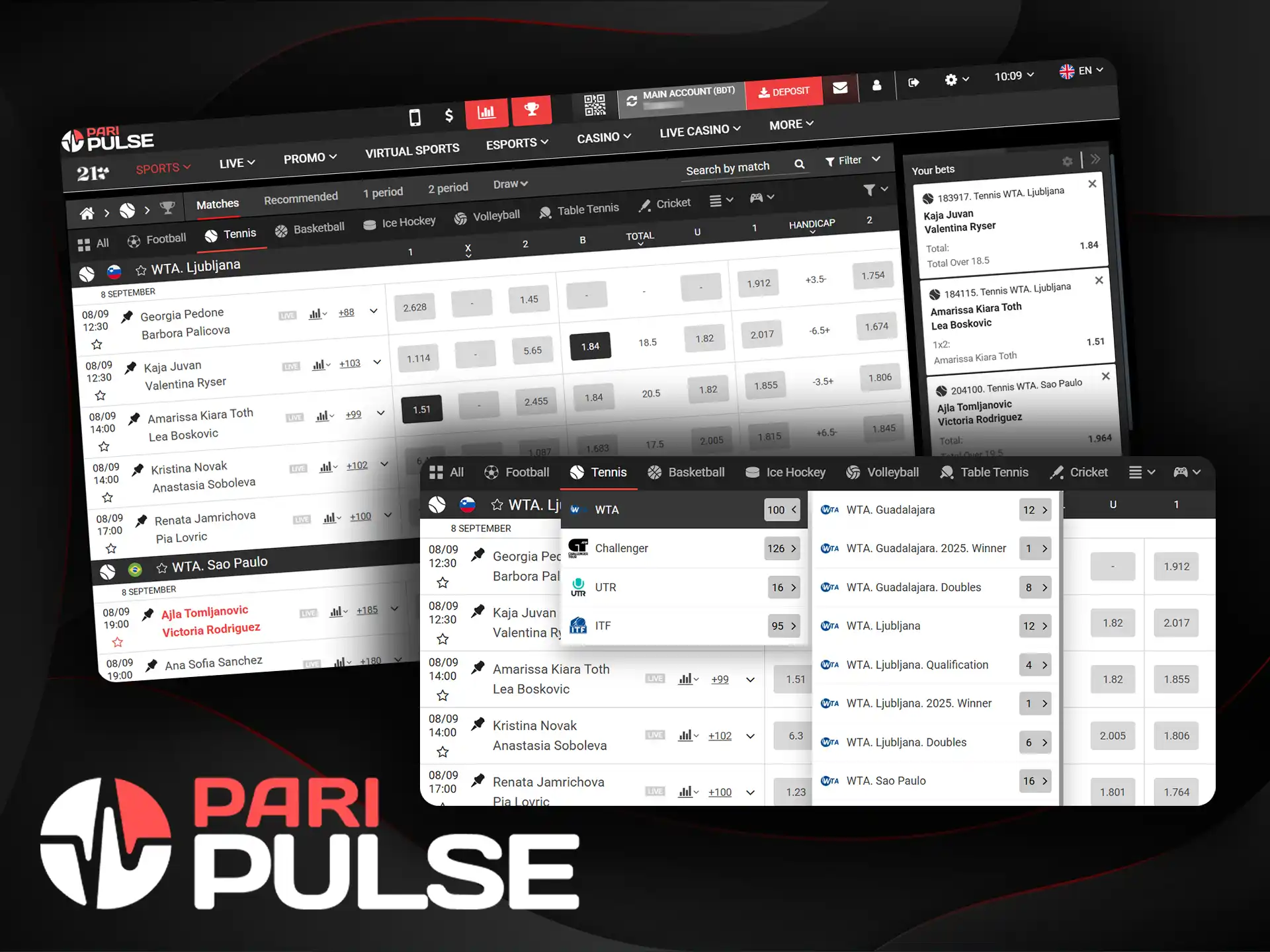 Tennis is a popular sport for live betting at PariPulse.