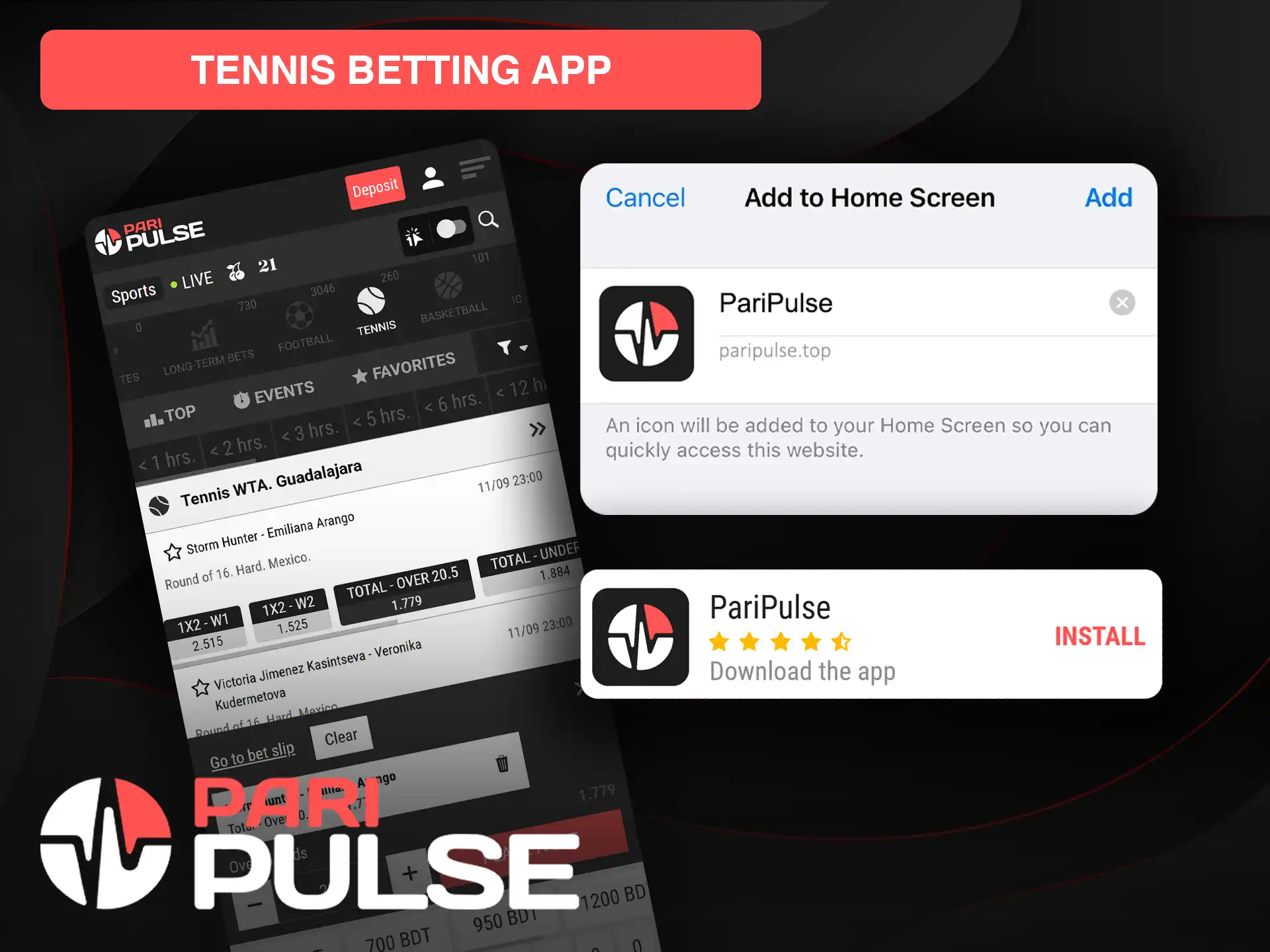 The PariPulse app provides excellent conditions for betting on tennis.