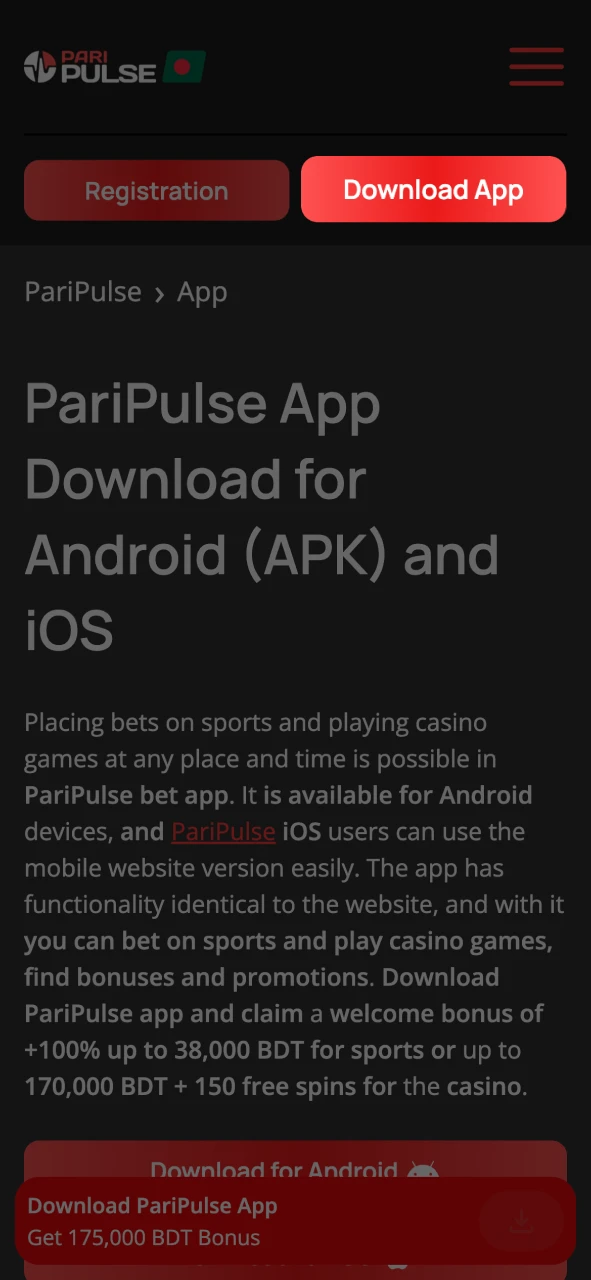 Open the official website on your iOS device to download PariPulse app.